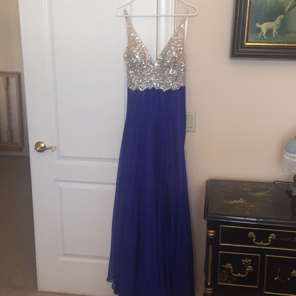 Gorgeous beaded formal royal blue flowing bottom